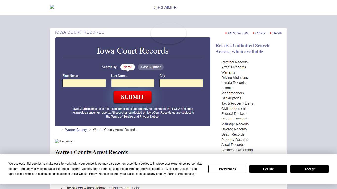 Warren County Arrest Records | IowaCourtRecords.us