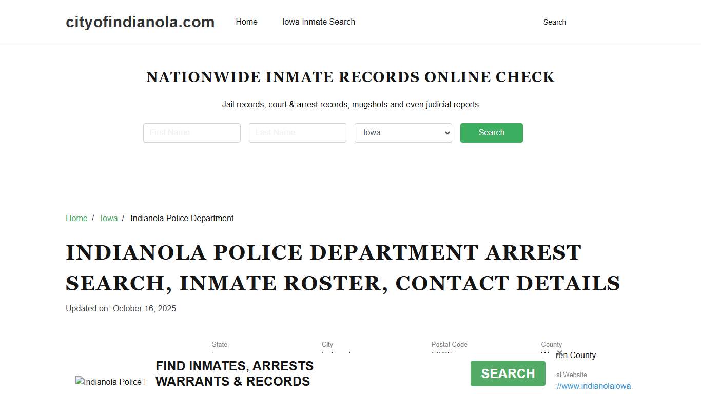 Indianola Police Department, IA Arrests, Warrants, Jail Roster Lookup